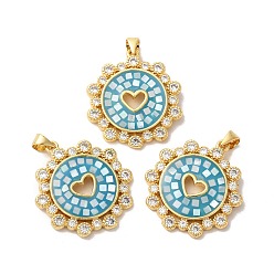 Озёрно--синий Латунные микро проложить кубического циркония подвески, с эмалью и ракушкой, долговечный, без свинца и без кадмия, реальный 18 k позолоченный, сердце с круглой тартаном, Плут синий, 29x25x3 мм, отверстие : 4x5 мм