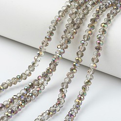 Vert Clair Plaquent verre transparent perles brins, la moitié rose doré, facette, rondelle, vert clair, 8x6mm, Trou: 1mm, Environ 65~68 pcs/chapelet, 15.7~16.1 pouce (40~41 cm)