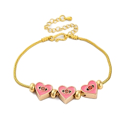 Pink Латуни европейские браслеты, эмалевый бисер, реальный 18 k позолоченный, сердце, розовые, 7-1/4 дюйм (18.4 см)