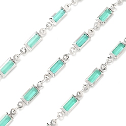 Светлый Морско-зеленый Прямоугольные звенья латунных стеклянных цепей, с катушкой, долговечный, пайки, без свинца и без кадмия, стойки покрытие, реальный 18 k позолоченный, светло-зеленый, 14.5x4x2 мм