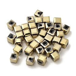 Light Khaki Electroplate Glass Beads, Faceted, Cube, Light Khaki, 5.5x5.5x5.5mm, Hole: 1.6mm , 100pcs/bag