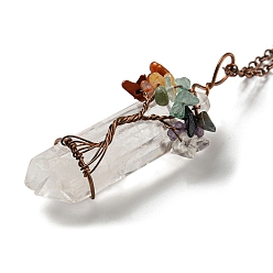 WhiteSmoke Quartz Crystal Pendant Necklaces, with Iron Chains, Bullet, WhiteSmoke, 18.31~18.50 inch(46.5~47cm)