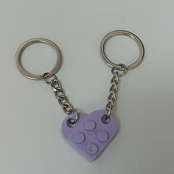 Lilac Love Heart Building Blocks Keychain, Separable Jewelry Gifts Couples Friendship Keychain, with Alloy Findings, Lilac, Pendant: 2.5x2.7x8cm, Ring: 3cm