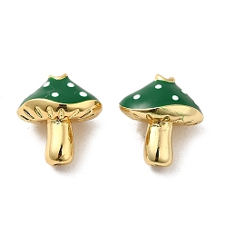 Green Rack Plating Brass Enamel Beads, Cadmium Free & Lead Free, Real 18K Gold Plated, Mushroom, Green, 12.5x12x9mm, Hole: 1.6mm