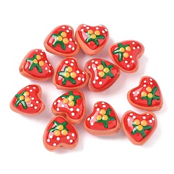Оранжевый Бусины из стеклянной эмали, окрашенные методом запекания, сердце с фруктами, оранжевые, 13.5x13.5x9.5~10.5 мм, отверстие : 1.2 мм