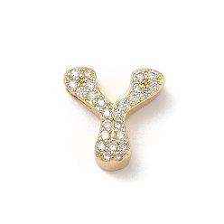 Letter Y Латунные микро проложить кубического циркония прелести, без кадмия и без свинца, долговечный, реальный 18 k позолоченный, Письмо Y, 12.5x12.x4.5 мм, отверстие : 2x3.5 мм