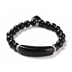 Obsidian Natural Fluorite Beads Charm Bracelets, Heart, 2-1/4 inch(56mm)
