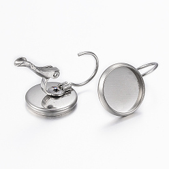 Stainless Steel Color 304 Stainless Steel Leverback Earring Findings, Flat Round, Stainless Steel Color, 19x12mm, Pin: 0.8mm, Tray: 10mm
