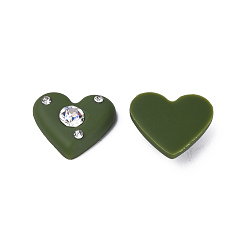Темно-оливково-зеленый Акриловый кабошоны, с кристально горный хрусталь, сердце, темно-оливковый зеленый, 19.5x21x6.5 мм