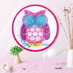 Owl DIY String Art Kits, Including Wooden Board, Plastic Nails, Polyester Thread, Owl Pattern, 200mm
