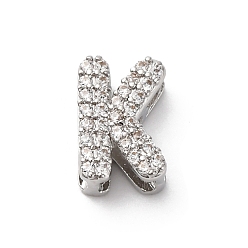 Letter K Латунные микро проложить кубического циркония бусы, долговечный, стойки покрытие, без кадмия и без свинца, Письмо K, 9.5x6.5x4.5 мм, отверстие : 1.8 мм