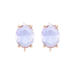 лаванда Изделия из латуни, со стеклом, овал с петлей, золотой свет, лаванда, 12~14x8 мм, отверстие : 1.2 мм, штифты : 0.6~0.7 мм