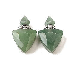 Зеленый Авантюрин Подвески для флаконов с натуральным зеленым авантюрином, с 304 фурнитурой из нержавеющей стали, граненые, треугольник прелести, цвет нержавеющей стали, 39~40x25x11~12 мм, отверстие : 1.9 мм