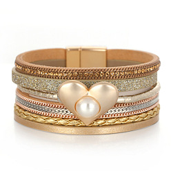 SZ00252-3 Bohemian Multi-layer Chain Bracelet Heart-shaped Imitation Pearl Weaving Women's Bracelet.