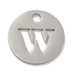 Letter W Не тускнеющие 304 подвески из нержавеющей стали, цвет нержавеющей стали, плоские круглые с буквы, Буква W, 19x1.2 мм, отверстие : 2.5 мм