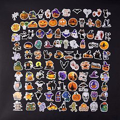 Mixed Color 100Pcs Halloween Holographic PVC Self-Adhesive Laser Stickers, Waterproof Decals for Bottle, Laptop Decoration, Art Craft, Halloween Themed Pattern, 17~50x24.5~50x0.3mm