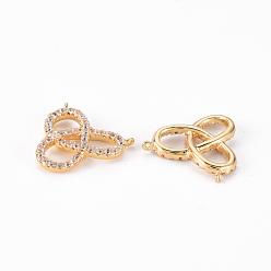 Real 18K Gold Plated Brass Micro Pave Clear Cubic Zirconia Links Connectors, Nickel Free, Real 18K Gold Plated, 13x13.5x2mm, Hole: 0.5mm