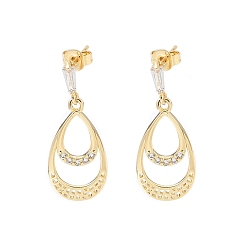 Золотой Серьги-гвоздики с цирконом из латуни, слеза, золотые, 30x12 мм