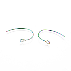 Rainbow Color Ion Plating(IP) 304 Stainless Steel Earring Hooks, with Vertical Loop, Rainbow Color, 24x16x1mm, Hole: 2.5mm, 21 Gauge, Pin: 0.7mm