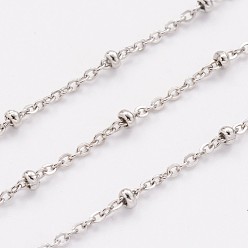 Stainless Steel Color 304 Stainless Steel Cable Chains, Soldered, Satellite Chains, with Spool, with Rondelle Beads, Stainless Steel Color, 2mm, about 65.61 Feet(20m)/roll