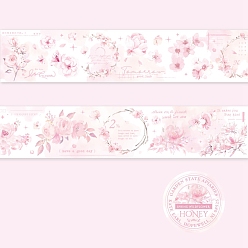 Pink Mist Surface PET Flower Decorative Tape, for DIY Scrapbooking, Pink, 35mm, 2m/roll