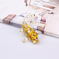 Citrine Resin Home Display Decorations, with Natural Citrine Chips and Gold Foil Inside, Fish, 60x40x20mm