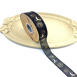 Moon 50 Yards Gold Stamping Polyester Ribbons, Garment Accessories, Moon, 1 inch(25mm)