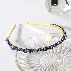 Lapis Lazuli Wire Wrapped Natural Lapis Lazuli Chip Hair Bands, with Metal Hoop, for Women Girls, 140x120x25mm