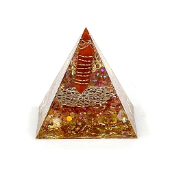 Red Agate Orgonite Pyramid Resin Energy Generators, Reiki Wire Wrapped Natural Red Agate Hexagonal Prism Inside for Home Office Desk Decoration, 60x60x60mm