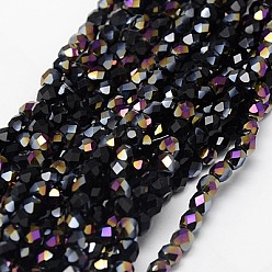Indigo Electroplate Glass Beads Strands, Half Rainbow Plated, Faceted, Cube, Indigo, 4x4x4mm, Hole: 1mm, about 100pcs/strand, 15.7 inch