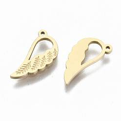 Real 14K Gold Plated 304 Stainless Steel Pendants, Wing, Real 14K Gold Plated, 12x5.5x1mm, Hole: 0.7mm
