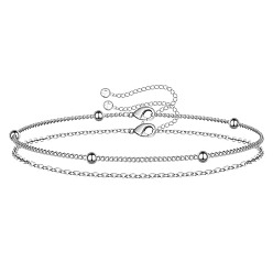 silver two-piece set Minimalist Beaded O-Chain Birthday Stone Bracelet Set for Layering Jewelry