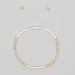 Blanc Bracelets de perles tressés en graines de verre, bracelet réglable, blanc, 11 pouce (28 cm)