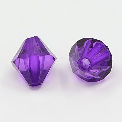 Blue Violet Faceted Bicone Transparent Acrylic Beads, Dyed, Blue Violet, 8mm, Hole: 1mm, about 2800pcs/500g