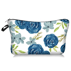 Стально-синий Полиэстер кошелек, с застежкой-молнией, прямоугольник с цветочной косметичкой, стальной синий, 13.5x22 см