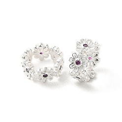 Серо-розавый Стойки обшивки латунные бусины, с кубического циркония, долговечный, без свинца и без кадмия, кольца с цветком, увядшая роза, 11.5x10x5 мм, отверстие : 7x8 мм