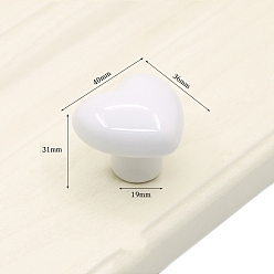 White Porcelain Drawer Knobs, with Brass Finding, Heart Cabinet Handle, White, 40x36x31mm