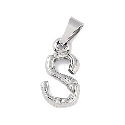 Letter S Non-Tarnish 304 Stainless Steel Pendants, Bamboo Style, Stainless Steel Color, Letter.S, 19x11x3.5mm, Hole: 3x7mm