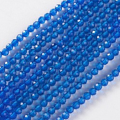 Royal Blue Glass Beads Strands, Faceted, Round, Royal Blue, 2x2mm, Hole: 0.4mm, about 193~197pcs/strand, 14.17 inch~15.51 inch(36~39.4cm)