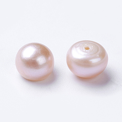 Misty Rose Natural Cultured Freshwater Pearl Beads, Half Drilled, Round, Misty Rose, 7~8x6.5~7mm, Hole: 1mm