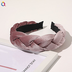 Large flannel solid color twisted headband in skin powder, shade 15 Бархатная повязка на голову для женщин, однотонный аксессуар для волос с широкими полями