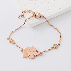 Rose Gold Adjustable 304 Stainless Steel Link Bracelets, Elephant, Rose Gold, 7.09 inch(18cm)