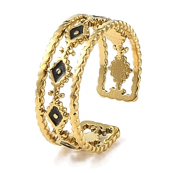 Настоящее золото 18K Ромб 304 эмалированные открытые манжеты из нержавеющей стали для женщин, ионное покрытие (ip), реальный 18 k позолоченный, 7 мм, внутренний диаметр: 18 мм