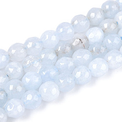 (7BDF) Прозрачный морозный бирюзовый Окрашенные природные белый нефрит бисер пряди, круглые, граненые, призрачный белый, 5.5~6.2 мм, отверстие : 1 мм, около 65~66 шт / нитка, 14.76~15.16'' (37.5~38.5 см)