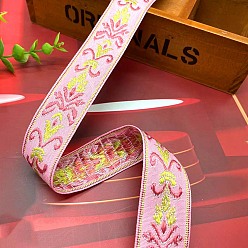 Hot Pink Polyester Embroidery Ancient Hanfu Lace Ribbon, Flower Pattern, Hot Pink, 1-1/8 inch(30mm)