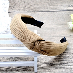 Wheat Cloth Hair Bands for Women, with Plastic Finding, Knot, Wheat, 30~60mm