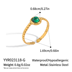 Малахит Круглое кольцо из синтетического малахита, манжетное кольцо из нержавеющей стали для женщин, реальный 18 k позолоченный