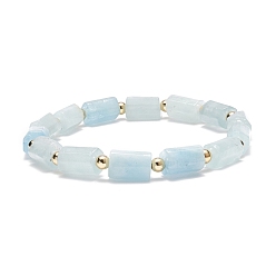 Aquamarine Natural Aquamarine Column Beaded Stretch Bracelet, Gemstone Jewelry for Women, Inner Diameter: 2-1/8 inch(5.4cm)