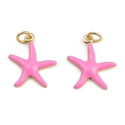 Pink Латунные эмалевые подвески в виде морских звезд, прелести морских животных, с прыжковых колец, золотые, стойки покрытие, без кадмия и без свинца, долговечный, розовые, 17.5x15.5x2.5 мм, отверстие : 3.4 мм