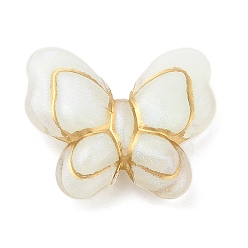 White Plating Acrylic Beads, Golden Metal Enlaced, Butterfly, White, 17.5x21x6mm, Hole: 1.8mm, about 415pcs/500g